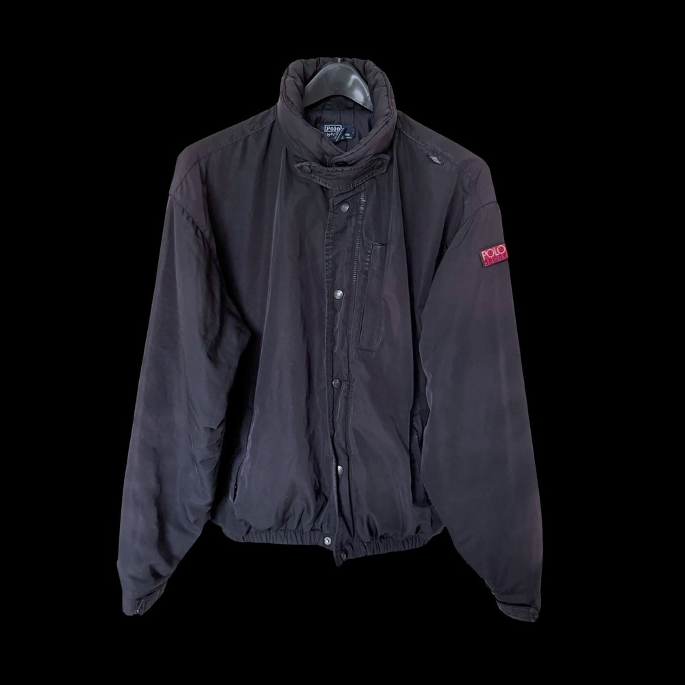 90's‎ Polo Sport Ralph Lauren Black Bomber Jacket Large Vintage Zip Distressed